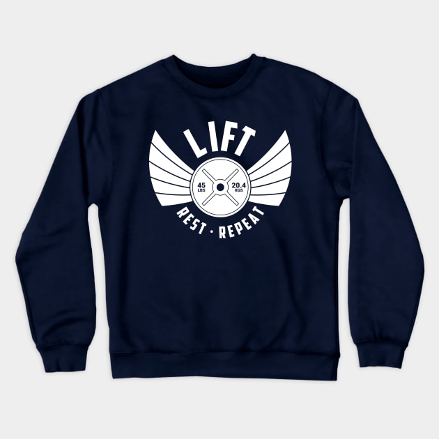 Lift Rest Repeat Winged Weight Plate Crewneck Sweatshirt by Markaneu